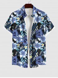 Plus Size Tropical Leaf Hibisicus Flower Print Buttons Pocket Hawaii Shirt For Men -  