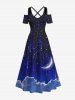 Glitter Galaxy Star Moon Cloud Print Plus Size Matching Hawaii Beach Outfit For Couples -  