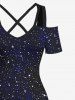 Glitter Galaxy Star Moon Cloud Print Plus Size Matching Hawaii Beach Outfit For Couples -  