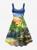Coconut Tree Sea Colorful Ombre Sky Cloud Mountain Print Plus Size Matching Hawaii Beach Outfit For Couples -  
