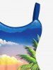 Coconut Tree Sea Colorful Ombre Sky Cloud Mountain Print Plus Size Matching Hawaii Beach Outfit For Couples -  