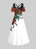 Floral Leaf Vine Colorblock Print Plus Size Matching Hawaii Beach Outfit For Couples -  