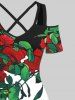 Floral Leaf Vine Colorblock Print Plus Size Matching Hawaii Beach Outfit For Couples -  