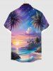 Plus Size Coconut Tree Ombre Colorful Sky Sea Print Buttons Pocket Hawaii Shirt For Men -  