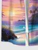 Plus Size Coconut Tree Ombre Colorful Sky Sea Print Buttons Pocket Hawaii Shirt For Men -  