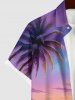 Plus Size Coconut Tree Ombre Colorful Sky Sea Print Buttons Pocket Hawaii Shirt For Men -  