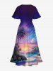 Robe Mi-Longue Hawaïen Fendue Cocotier et Ciel Imprimés de Grande Taille - Multi-A XXS