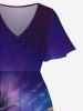 Robe Mi-Longue Hawaïen Fendue Cocotier et Ciel Imprimés de Grande Taille - Multi-A XXS