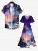 Robe Mi-Longue Hawaïen Fendue Cocotier et Ciel Imprimés de Grande Taille - Multi-A XXS