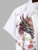 Plus Size Chinese Elements Dragon Flowers Print Buttons Pocket Shirt For Men -  