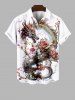 Plus Size Chinese Elements Dragon Flowers Print Buttons Pocket Shirt For Men -  