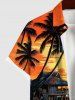 Plus Size Coconut Tree Bridge Sunset Ombre Colorblock Sky Print Buttons Pocket Hawaii Shirt For Men -  