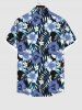 Plus Size Tropical Leaf Hibisicus Flower Print Buttons Pocket Hawaii Shirt For Men -  