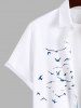 Plus Size Feather Birds Paint Splatter Print Buttons Pocket Hawaii Shirt For Men -  