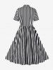 Stripes Print Button Down Shirt Collar Vintage Dress -  