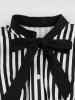 Stripes Print Button Down Tie Bowknot Vintage Dress -  
