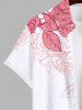 Plus Size Rose Flower Leaf Print Hawaii Button Pocket Shirt For Men -  