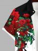 Plus Size Floral Leaf Vine Colorblock Print Hawaii Button Pocket Shirt For Men -  