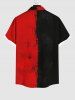 Plus Size Wings Ink Painting Colorblock Print Halloween Button Pocket Shirt For Men -  