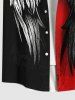 Plus Size Wings Ink Painting Colorblock Print Halloween Button Pocket Shirt For Men -  