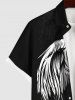 Plus Size Wings Ink Painting Colorblock Print Halloween Button Pocket Shirt For Men -  