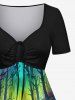 Plus Size Pumpkin Forest Leaves River Print Halloween Costume Cinched A Line Dress -  
