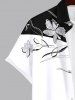 Plus Size Floral Leaves Two Tone Print Hawaii Button Pocket Shirt For Men -  