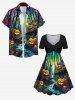 Plus Size Pumpkin Forest Leaves River Print Halloween Costume Cinched A Line Dress -  
