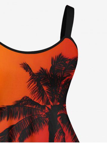 Plus Size Coconut Tree Ombre Sky Print Hawaii A Line Tank Dress