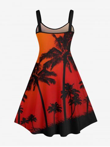Plus Size Coconut Tree Ombre Sky Print Hawaii A Line Tank Dress