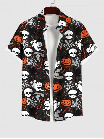 Chemise Costume D'Halloween Citrouille Fantôme et Toile D'Araignée Imprimés avec Poche de Grande Taille