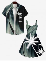 Coconut Tree Ombre Light Beam 3D Print Plus Size Matching Hawaii Beach Outfit For Couples -  