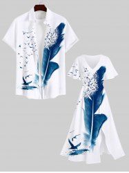 Feather Birds Paint Splatter Print Plus Size Matching Hawaii Beach Outfit For Couples -  