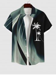 Plus Size Coconut Tree Ombre Light Beam 3D Print Buttons Pocket Hawaii Shirt For Men -  