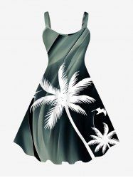 Plus Size Coconut Tree Ombre Light Beam 3D Print Hawaii Tank Dress -  