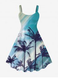 Plus Size Coconut Tree Bird Ombre Light Beam 3D Print Hawaii Tank Dress -  