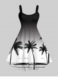 Plus Size Ombre Colorblock Coconut Tree Sea Print Hawaii Tank Dress -  