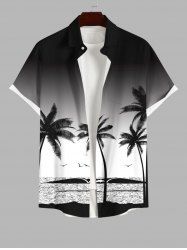 Plus Size Ombre Colorblock Coconut Tree Sea Print Buttons Pocket Hawaii Shirt For Men -  