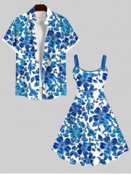 Ombre Floral Leaves Print Plus Size Matching Hawaii Beach Outfit For Couples -  