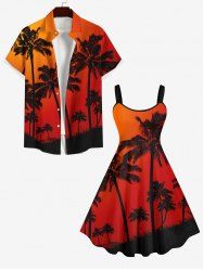 Coconut Tree Ombre Sky Print Plus Size Matching Hawaii Beach Outfit For Couples -  