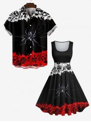Halloween Costume Skeleton Spider Fire Flame Print Plus Size Matching Set For Couples -  