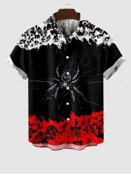 Plus Size Skeleton Spider Fire Flame Print Halloween Button Pocket Shirt For Men -  