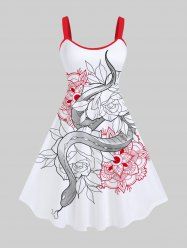 Plus Size Vintage Floral Line Snake Print Halloween Costume A Line Tank Dress -  