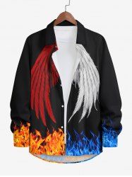 Plus Size Feather Wings Fire Flame Print Halloween Button Shirt For Men -  
