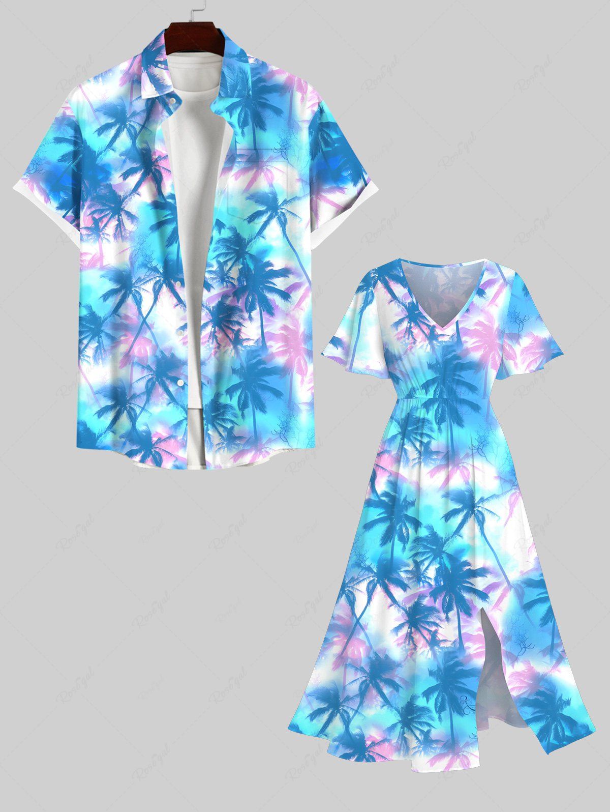 Hot Tie Dye Ombre Tropical Coconut Tree Print Plus Size Matching Hawaii Beach Outfit For Couples  