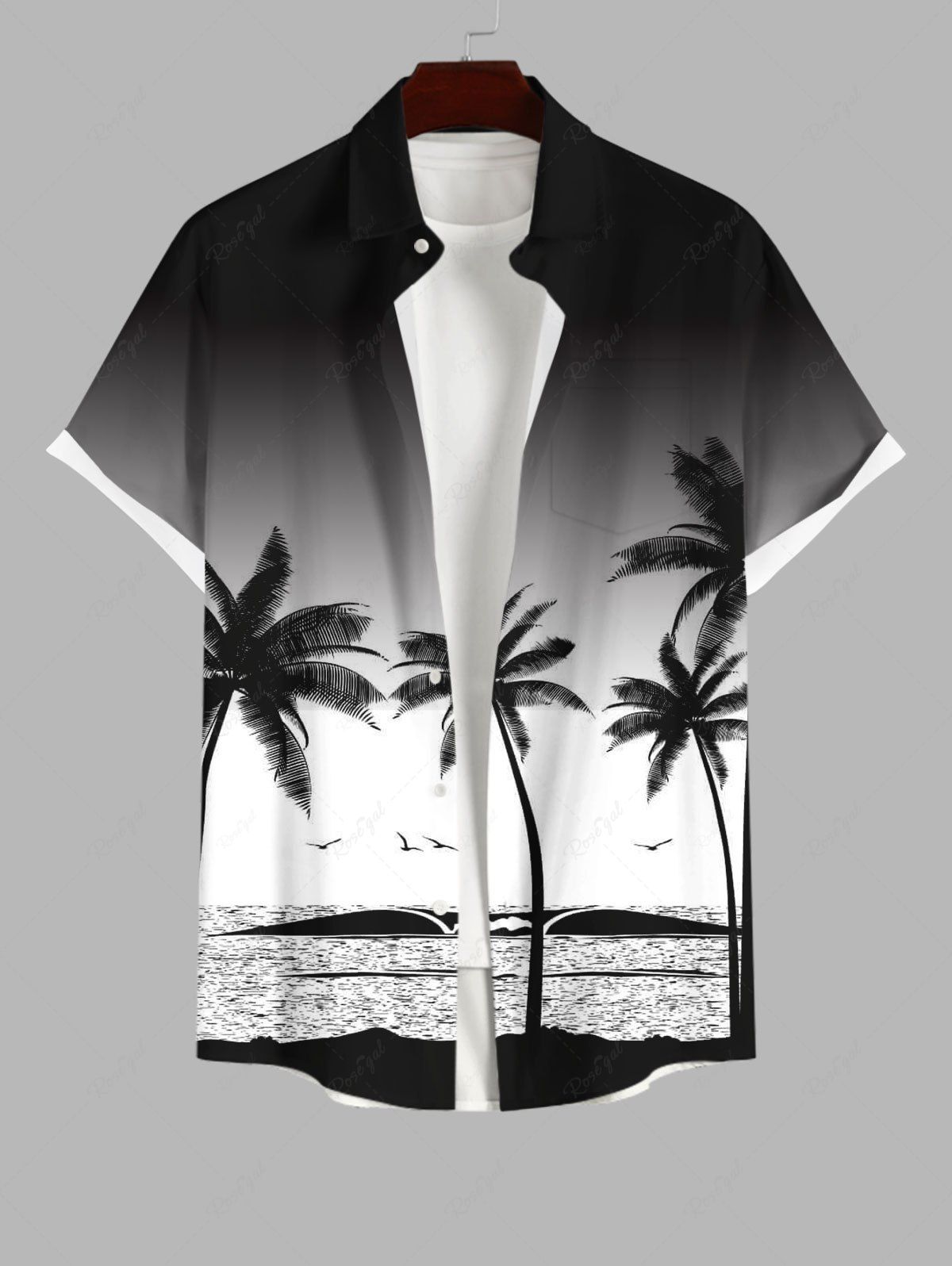 Shop Plus Size Ombre Colorblock Coconut Tree Sea Print Buttons Pocket Hawaii Shirt For Men  