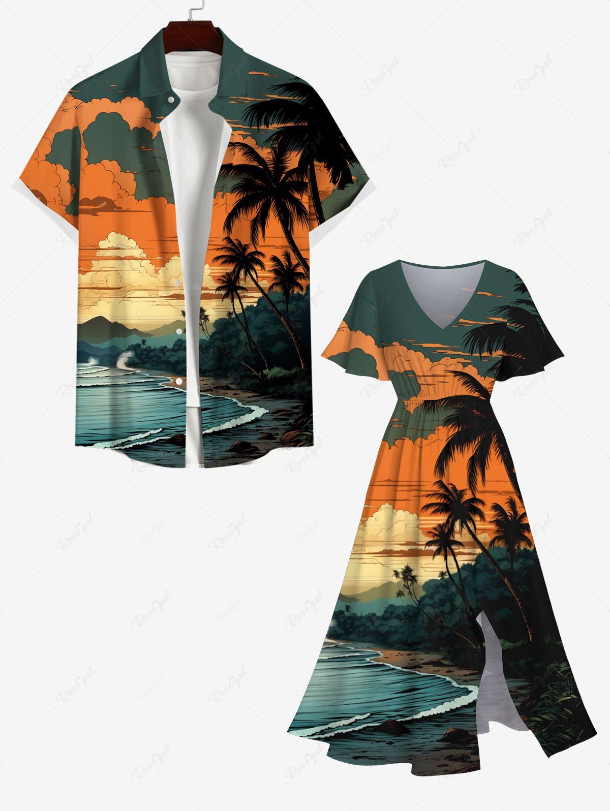 Buy Colorful Cloud Coconut Tree Sea Beach Print Plus Size Matching Hawaii Beach Outfit For Couples  