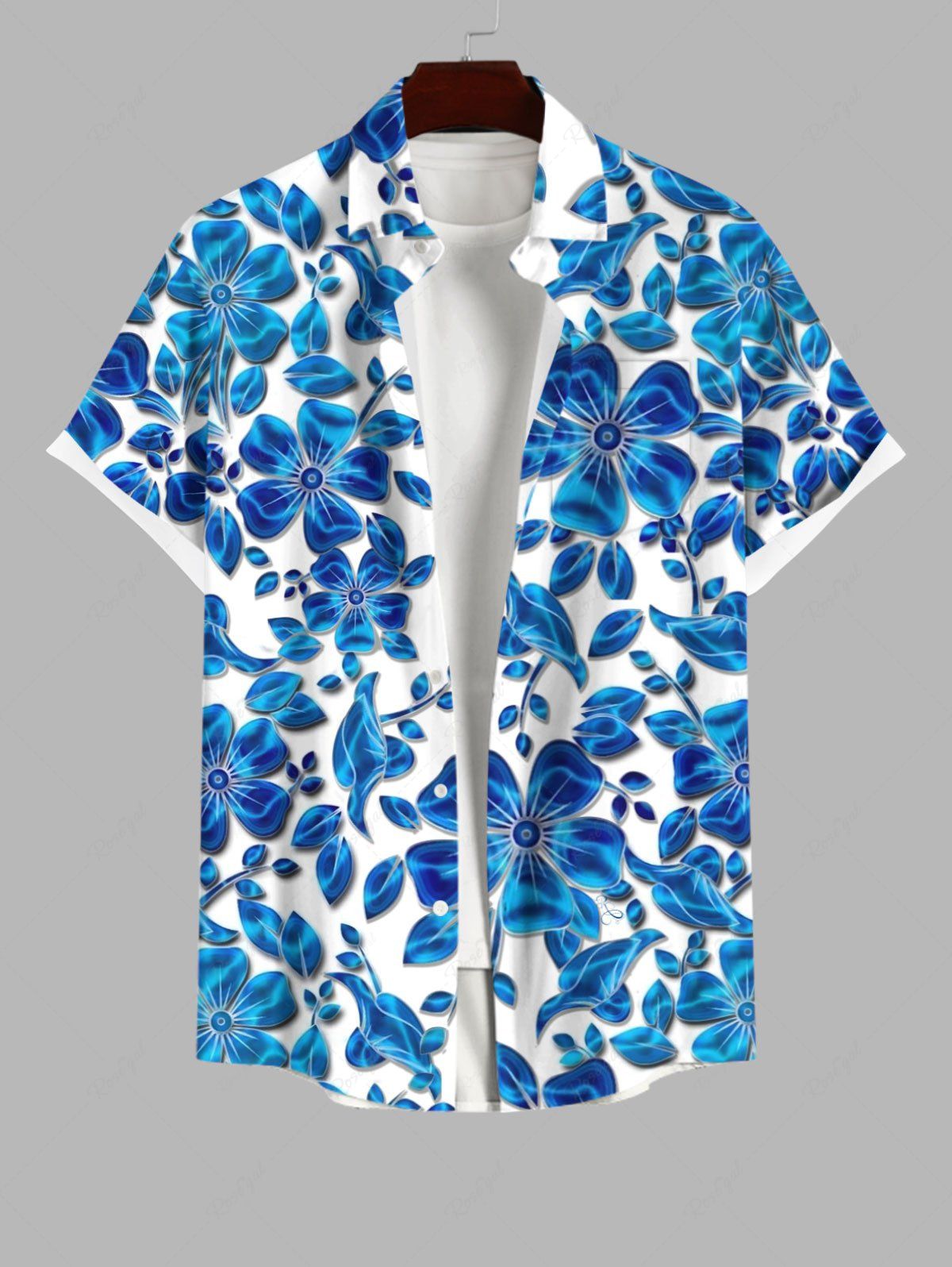 Buy Plus Size Ombre Floral Leaves Print Hawaii Button Pocket Shirt For Men  
