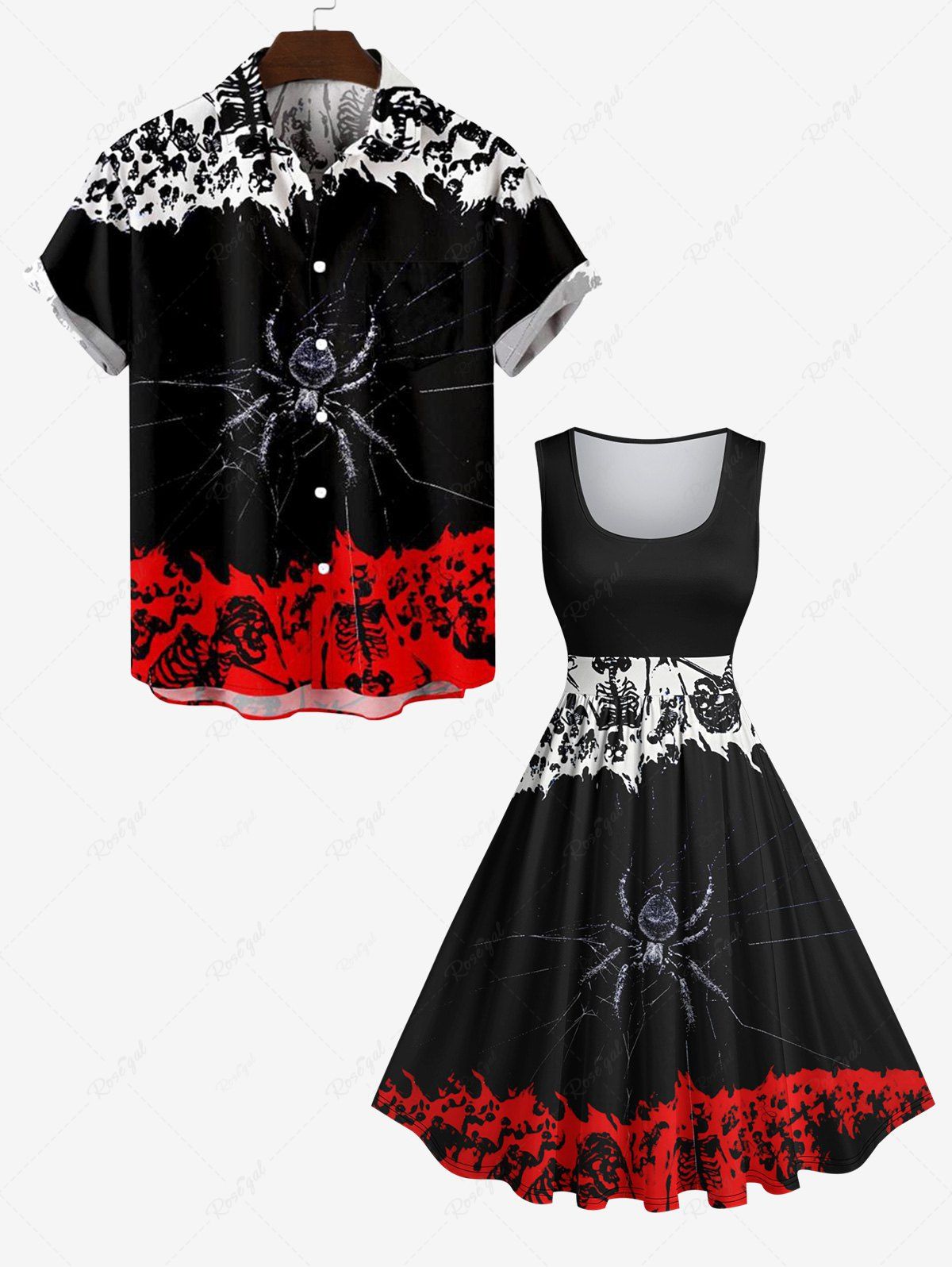 Store Halloween Costume Skeleton Spider Fire Flame Print Plus Size Matching Set For Couples  