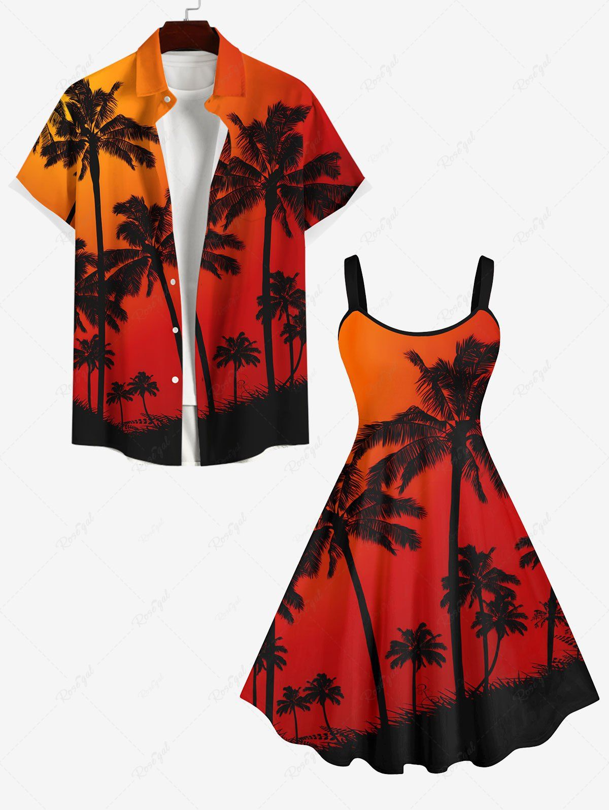Best Coconut Tree Ombre Sky Print Plus Size Matching Hawaii Beach Outfit For Couples  
